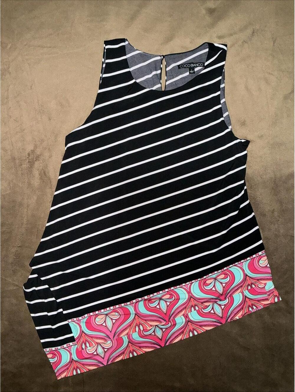 Coco Bianco Sleeveless Vibrant Multi Color Asymmetrical Layered Tank Size L